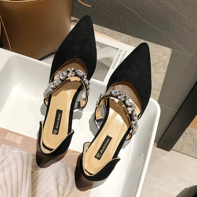 Modern cipő hegyes modell öko velúrból sárga, rózsaszín és fekete színben, alacsony talppal és díszítő kövekkel