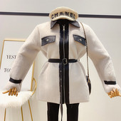 Női kabát cipzárral és övvel, klasszikus gallérral fehér, fekete és bézs színben