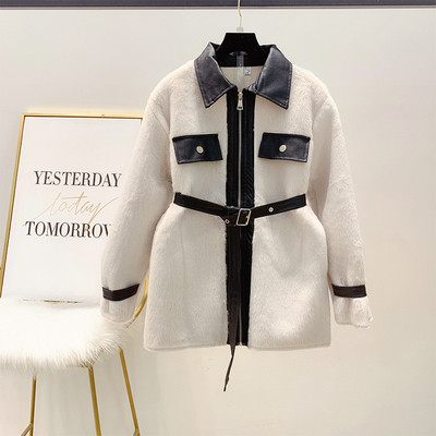 Női kabát cipzárral és övvel, klasszikus gallérral fehér, fekete és bézs színben