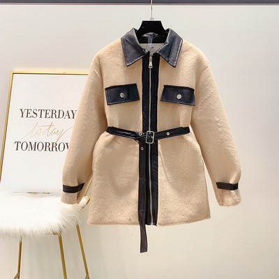 Női kabát cipzárral és övvel, klasszikus gallérral fehér, fekete és bézs színben