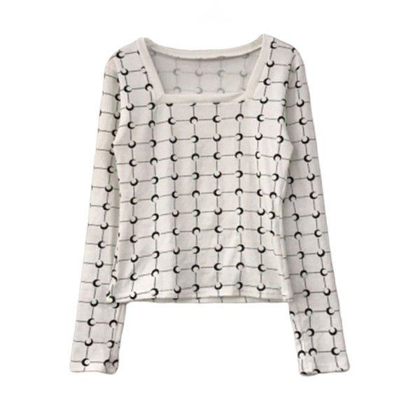 Bluză de damă modernă cu decolteu pătrat în alb și negru