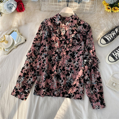 Μοντέρνο γυναικείο πουκάμισο με κουμπιά και floral μοτίβο σε πέντε χρώματα