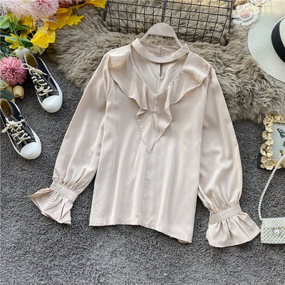 Cămașă modernă de damă cu bucle și decolteu oval în diferite culori