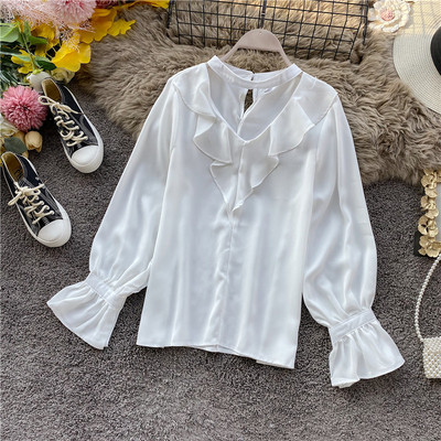 Cămașă modernă de damă cu bucle și decolteu oval în diferite culori