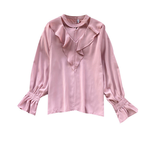 Cămașă modernă de damă cu bucle și decolteu oval în diferite culori