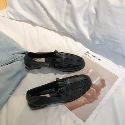 Pantofi casual dama din piele ecologica de culoare maro si negru model rotunjit cu talpa joasa