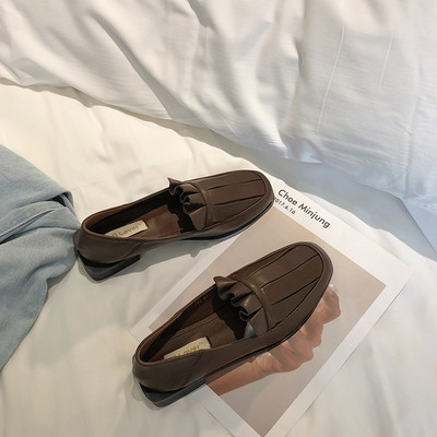 Pantofi casual dama din piele ecologica de culoare maro si negru model rotunjit cu talpa joasa