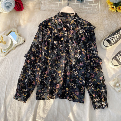 Cămașă casual de damă cu model floral și nasturi în mai multe culori