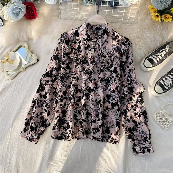 Cămașă casual de damă cu model floral și nasturi în mai multe culori