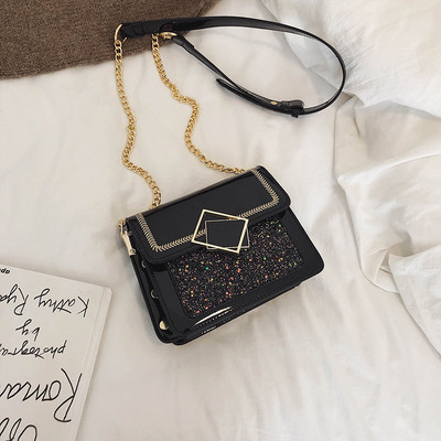 Geantă modernă mică din piele artificială cu curea de umăr cu cataramă metalică în culorile maro, verde, visiniu și negru