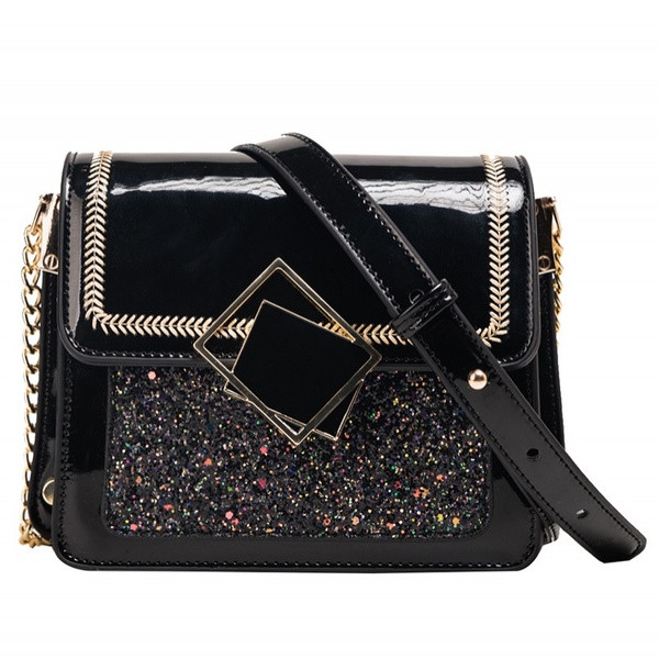 Geantă modernă mică din piele artificială cu curea de umăr cu cataramă metalică în culorile maro, verde, visiniu și negru