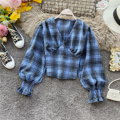 Casual καρό πουκάμισο  με λαιμόκοψη και μακρύ μανίκι ροζ, πράσινο, μπλε και άσπρο χρώμα