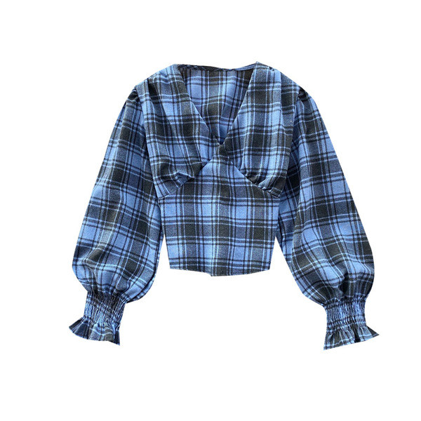 Casual καρό πουκάμισο  με λαιμόκοψη και μακρύ μανίκι ροζ, πράσινο, μπλε και άσπρο χρώμα