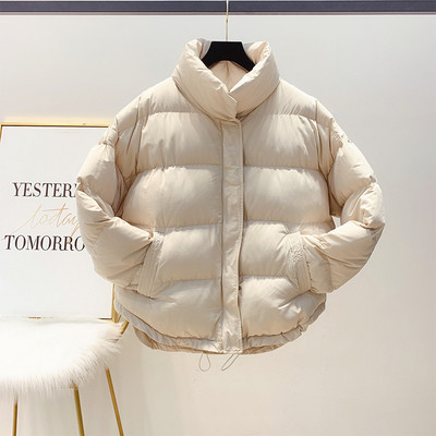 Χειμερινό  γυναικείο μπουφάν με κουμπιά και ψηλό γιακά σε μαύρο, ροζ και μπεζ χρώμα