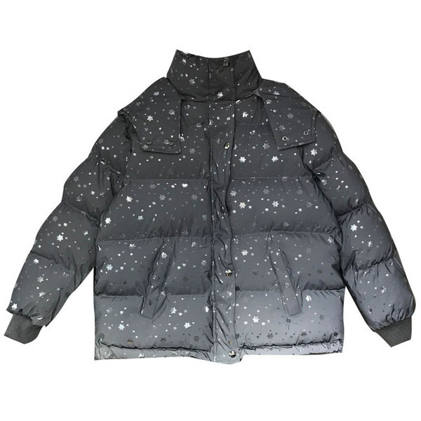 Új modell női téli kabát szürke hópelyhes kapucnival