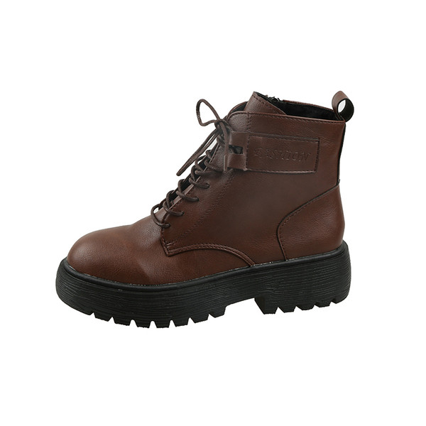 Γυναικείες χειμερινές μπότες αρβίλας  με χοντρή σόλα και κορδόνια σε μαύρο και καφέ χρώμα