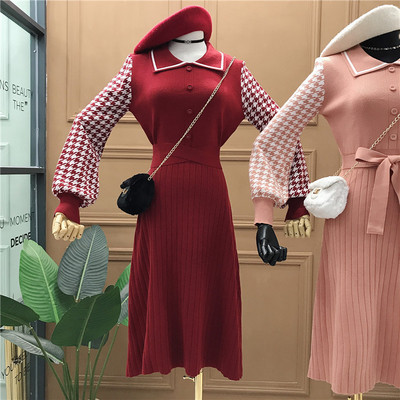 Νέο μοντέλο γυναικείο πλεκτό φόρεμα με ζώνη σε κόκκινο, μαύρο και ροζ χρώμα