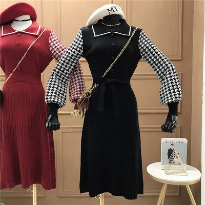 Νέο μοντέλο γυναικείο πλεκτό φόρεμα με ζώνη σε κόκκινο, μαύρο και ροζ χρώμα