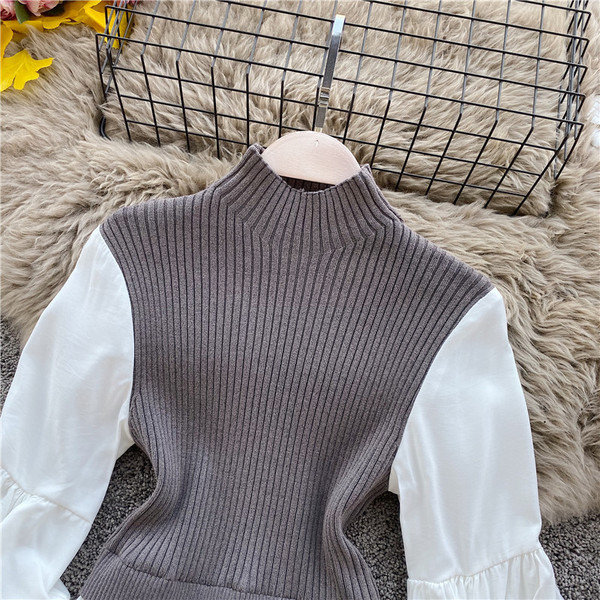 Pulover de damă la modă cu guler înalt și mâneci largi în maro, negru și gri