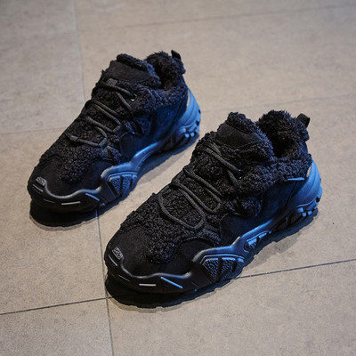 Adidasi moderni de iarna de dama din piele intoarsa ecologica si puf in roz, gri si negru