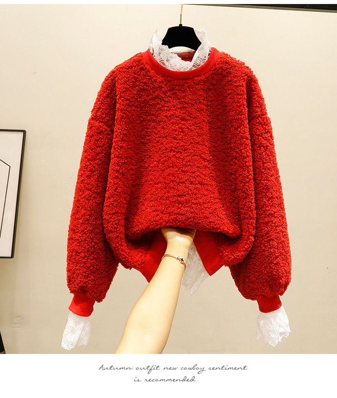 Női pehely pulóver + csipkeblúz sárga, bézs, piros és kék színben