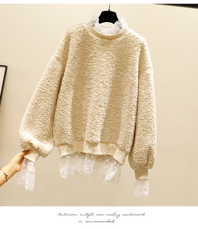 Női pehely pulóver + csipkeblúz sárga, bézs, piros és kék színben
