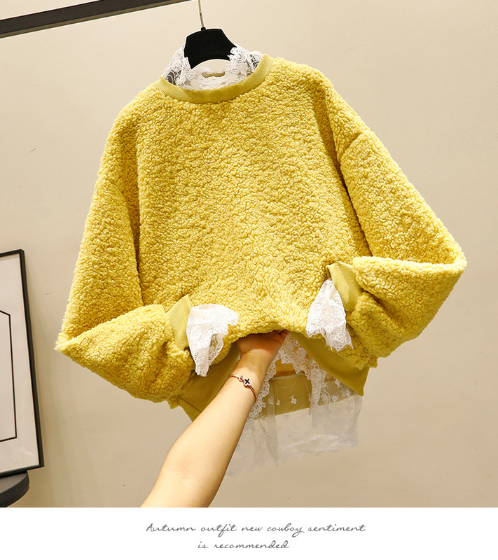 Női pehely pulóver + csipkeblúz sárga, bézs, piros és kék színben
