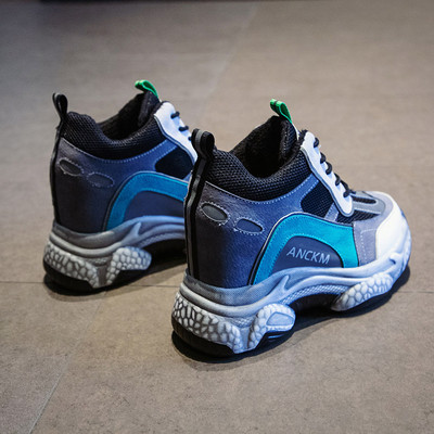 Tenisi casual dama cu platforma si sireturi in negru si gri