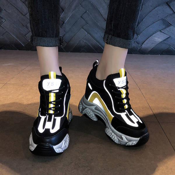 Tenisi casual dama cu platforma si sireturi in negru si gri