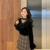 Női bársony ing hálóval és csipkével, fehér és fekete színben