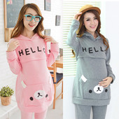 Kétrészes napi női szett kismamáknak rózsaszín és szürke színben