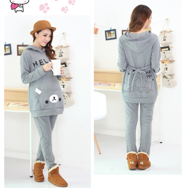 Kétrészes napi női szett kismamáknak rózsaszín és szürke színben