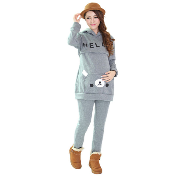 Kétrészes napi női szett kismamáknak rózsaszín és szürke színben