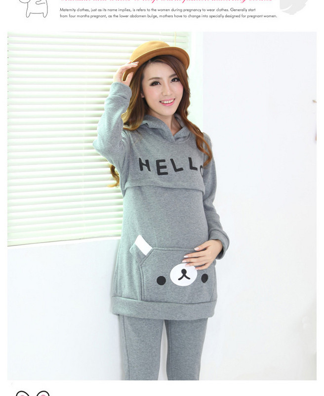 Kétrészes napi női szett kismamáknak rózsaszín és szürke színben