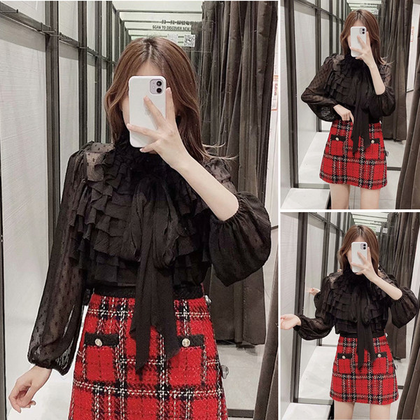 Modern női tüll ing fekete pöttyös fürtökkel