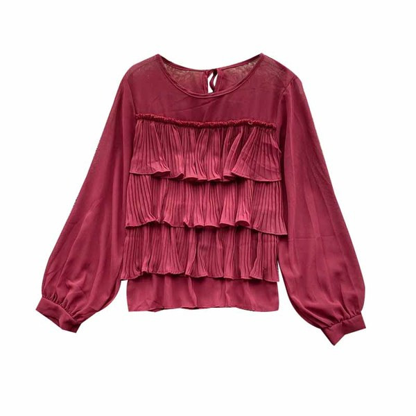 Μοντέρνο γυναικείο πουκάμισο σε διάφορα χρώματα με βολάν και οβάλ ντεκολτέ