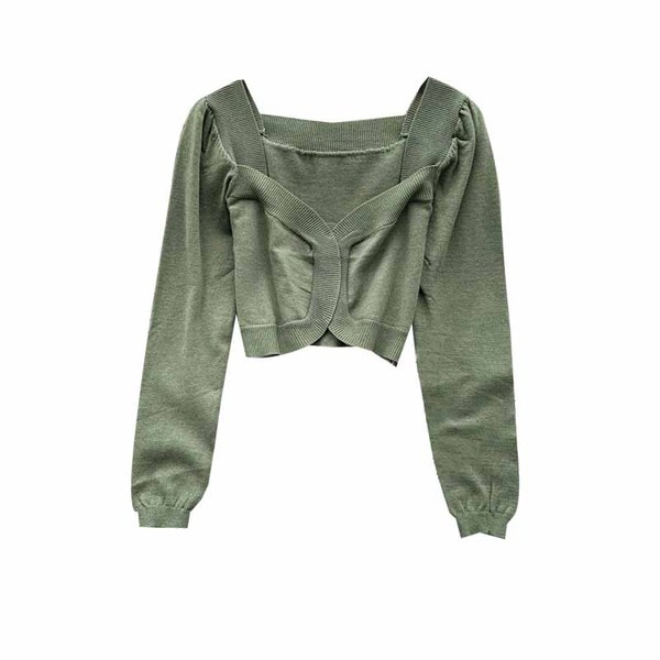 Μοντέρνα κοντή γυναικεία πλεκτή μπλούζα  με τετράγωνο λαιμόκοψη και μακρύ μανίκι σε πολλαπλά χρώματα