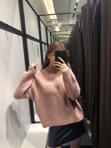 Ζεστό χειμερινό πουλόβερ κλασικό μοντέλο με ωοειδές λαιμόκοψη στο ροζ χρώμα