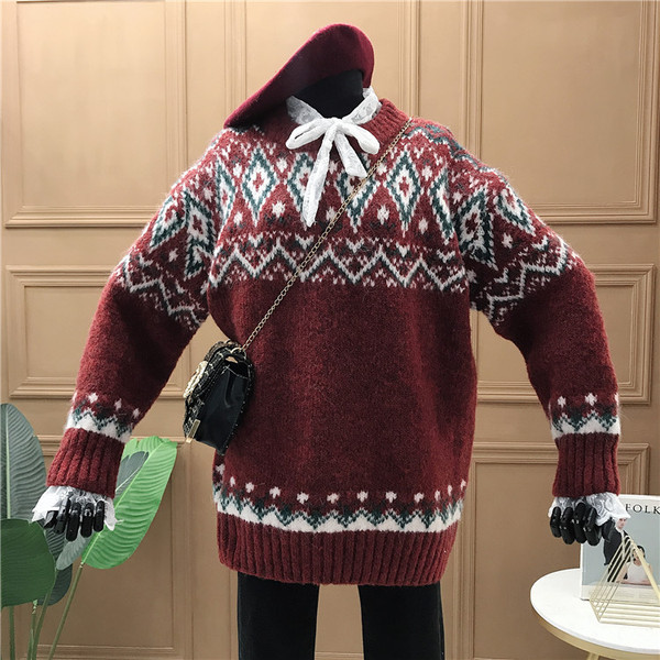 Női karácsonyi pulóver hosszú ujjal, kerek nyakkivágással fehér, zöld és piros színben