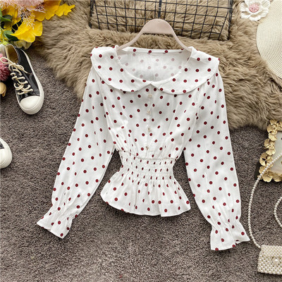 Μοντέρνο γυναικείο πουκάμισο πουά με ωοειδές ντεκολτέ και κουμπιά σε έξι  χρώματα