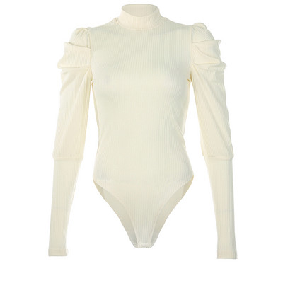 Γυναικείο κορμάκι με κολάρο με  και βολάν  μανίκι  σε λευκό χρώμα