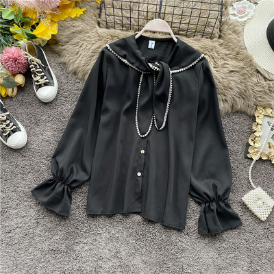 Modern női ing gombokkal és gyöngyökkel fekete, barna, fehér és bordó színben