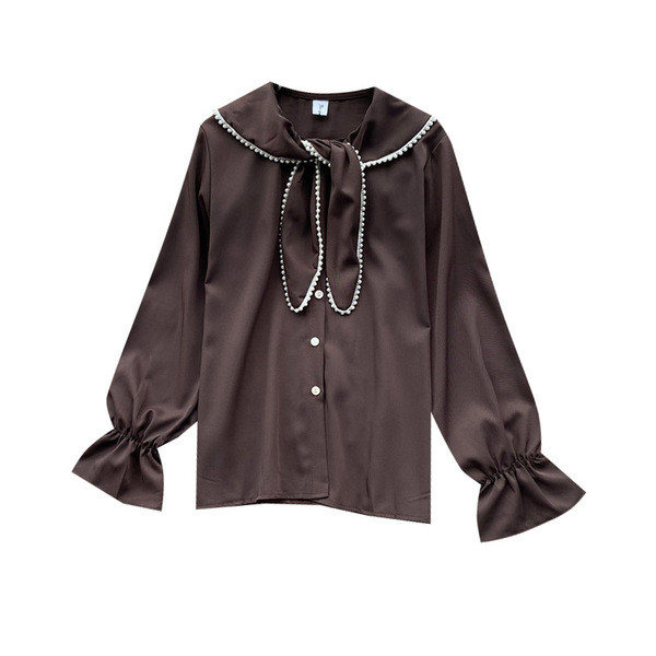 Modern női ing gombokkal és gyöngyökkel fekete, barna, fehér és bordó színben