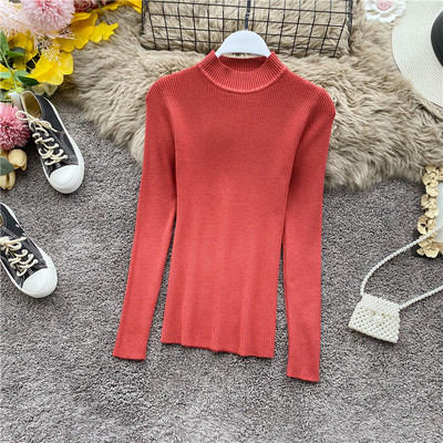 Divatos női pulóver vékony kötésből, magas gallérral, különböző színekben