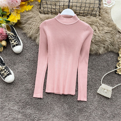 Divatos női pulóver vékony kötésből, magas gallérral, különböző színekben