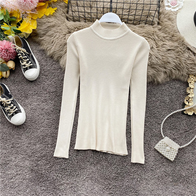 Divatos női pulóver vékony kötésből, magas gallérral, különböző színekben