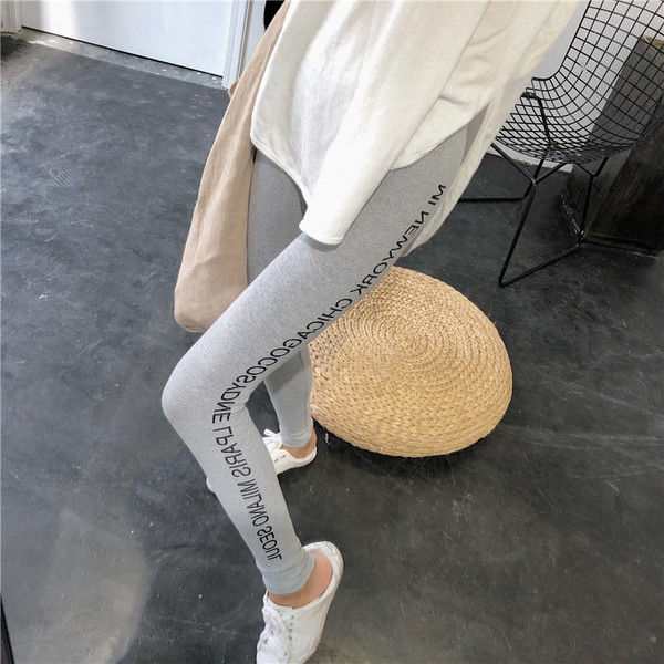 Jambiere de damă de zi cu zi în negru și gri cu inscripții și talie înaltă