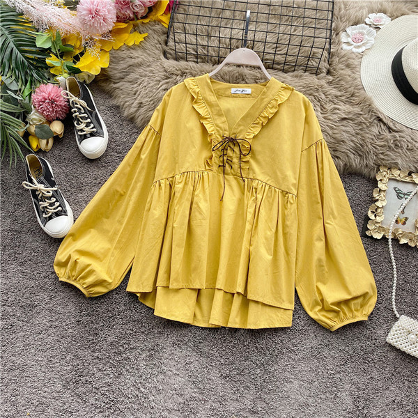 Μοντέρνο φαρδύ γυναικείο πουκάμισο γυναικών  και μακρύ μανίκι σε κίτρινο, ροζ, μπεζ, λευκό και μαύρο χρώμα