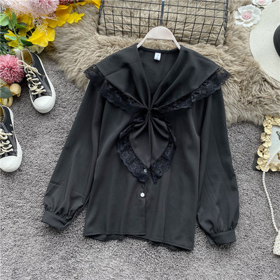 Μοντέρνο γυναικείο πουκάμισο με κουμπιά και δαντέλα σε λευκό, μαύρο, καφέ και μπορντό χρώμα