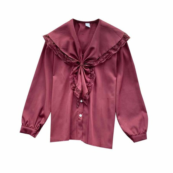 Μοντέρνο γυναικείο πουκάμισο με κουμπιά και δαντέλα σε λευκό, μαύρο, καφέ και μπορντό χρώμα